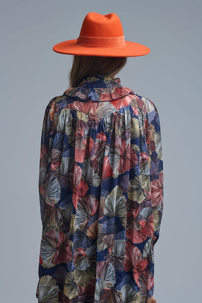 Vestido floral elegante com decote em A e laço