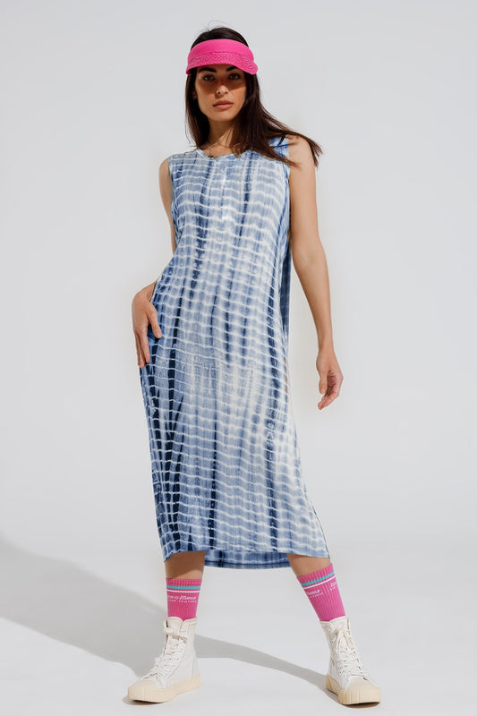 Q2 Vestido maxi descontraído Tie dye em ton