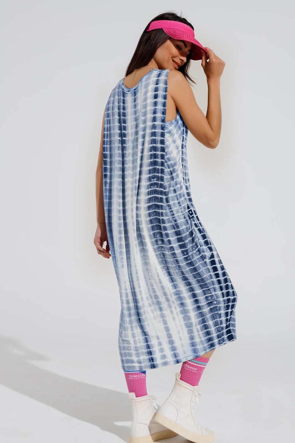 Vestido maxi descontraído Tie dye em tons de azul