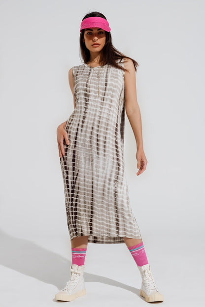 Vestido maxi descontraído tie dye em tons de khaki
