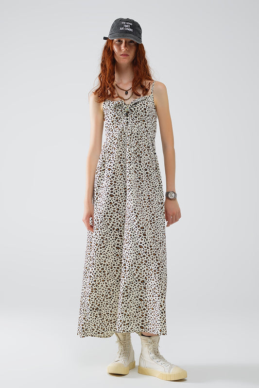Q2 Vestido maxi estampado leopardo com pormenor de nó