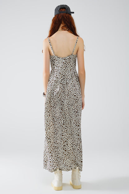 Vestido maxi estampado leopardo com pormenor de nó