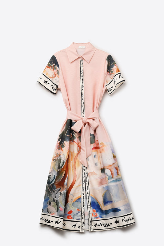 Q2 vestido maxi rosa com estampado de aguarela de verão
