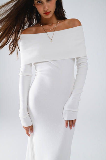 Vestido maxi tricotado com foldover Badot em branco