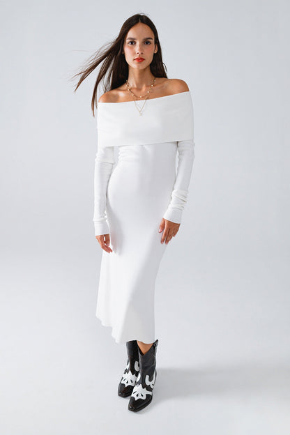 Vestido maxi tricotado com foldover Badot em branco