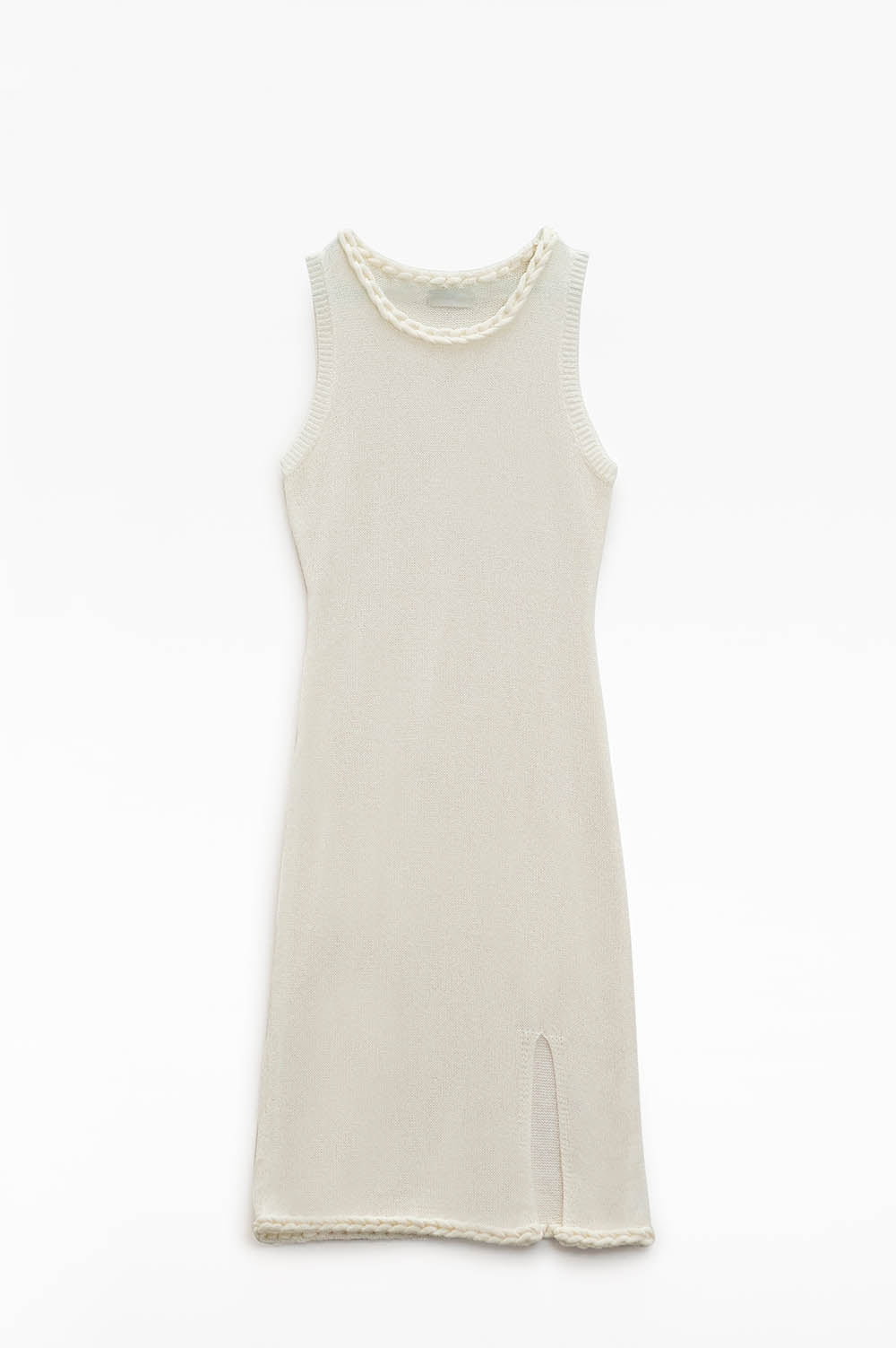 Vestido midi de malha com pormenor entrançado em creme
