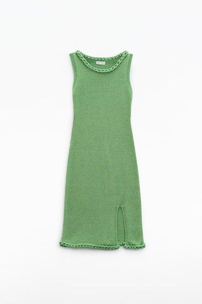 Vestido midi de malha com pormenor entrançado em verde