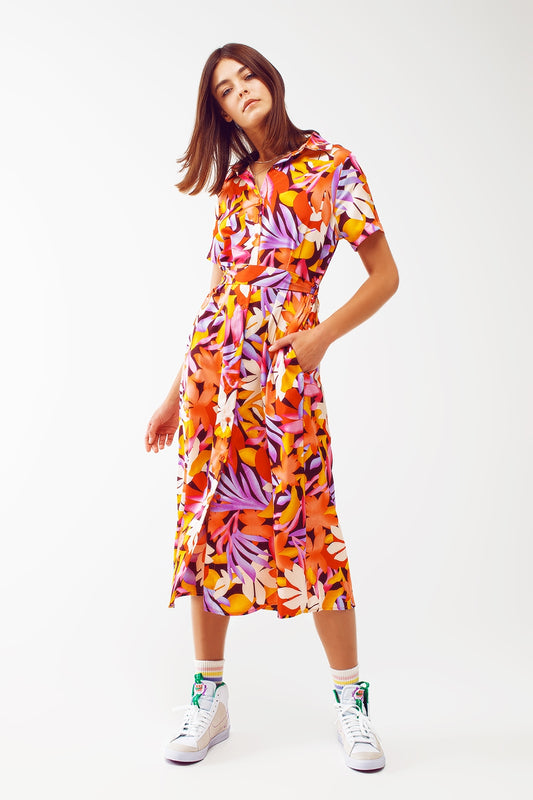 Q2 Vestido midi estampado floral em multicores