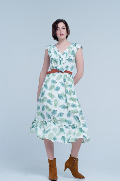 Vestido Midi impresso verde