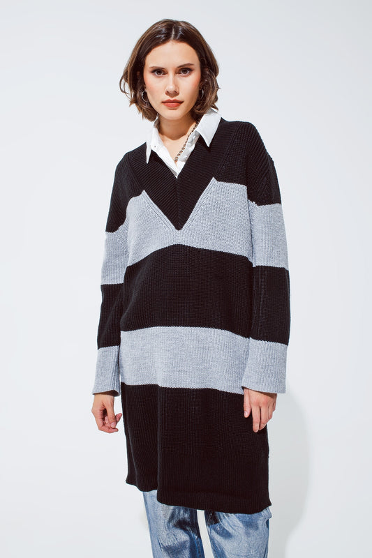 Q2 Vestido MIDI oversized com riscas e decote em V largo