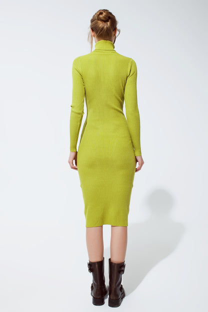 Vestido MIDI verde com gola alta