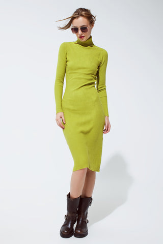 Vestido MIDI verde com gola alta