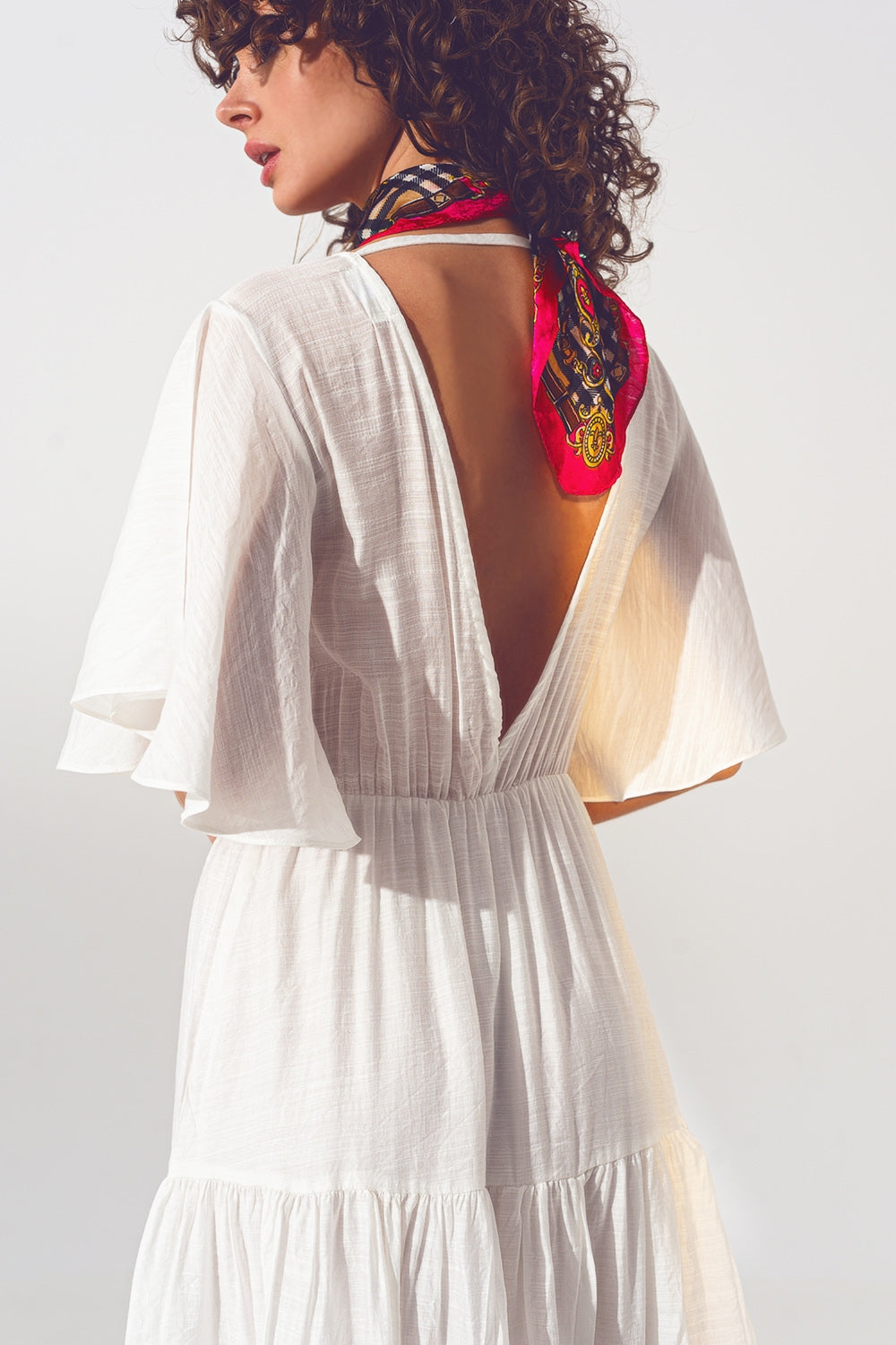 Vestido Smock V Pescoço Maxi em Branco