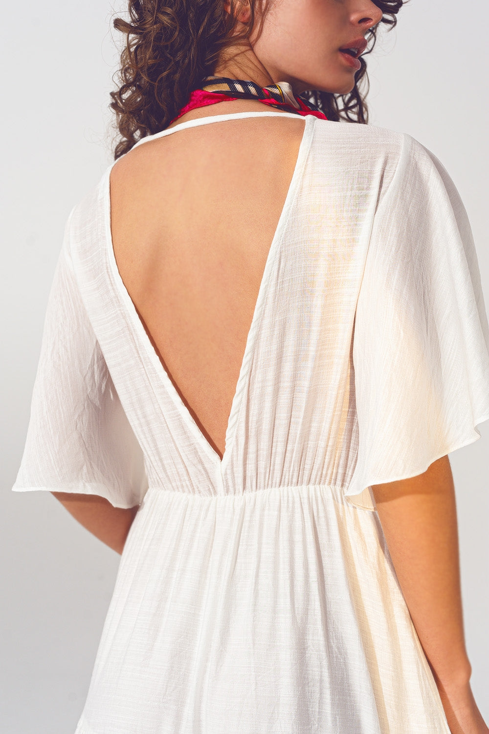 Vestido Smock V Pescoço Maxi em Branco