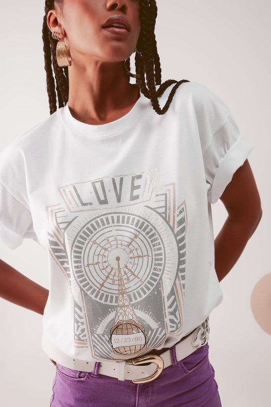 Q2 vintage logo t-shirt in white