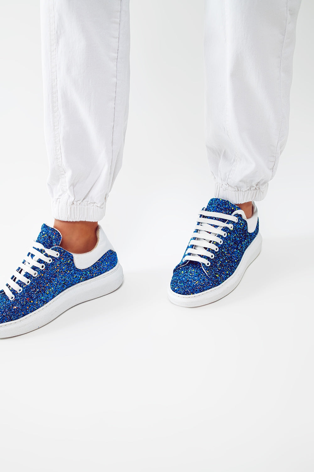 white cargo pants with elasticated waist and hem