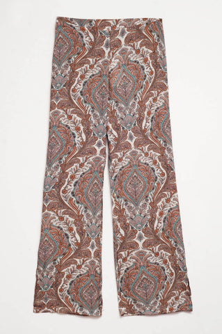 Calças largas com estampa paisley bege