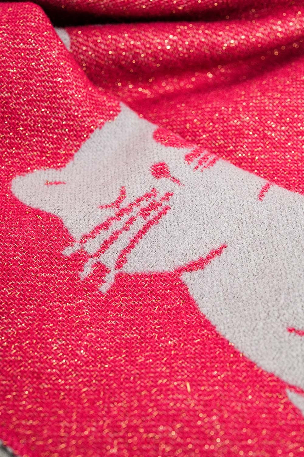 Cachecol largo de malha macia em rosa com estampa de gato