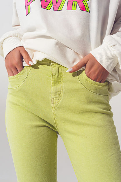 Jeans Skinny Amassado em Verde Limão
