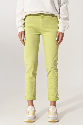 Jeans Skinny Amassado em Verde Limão